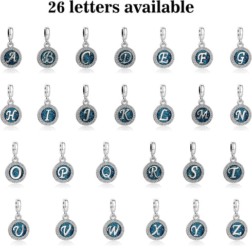 Spakling Blue A to Z Letter Initial Charm Alphabet Capital Name Dangle Beads Compatible With Pandora Charms Bracelets and Necklaces...