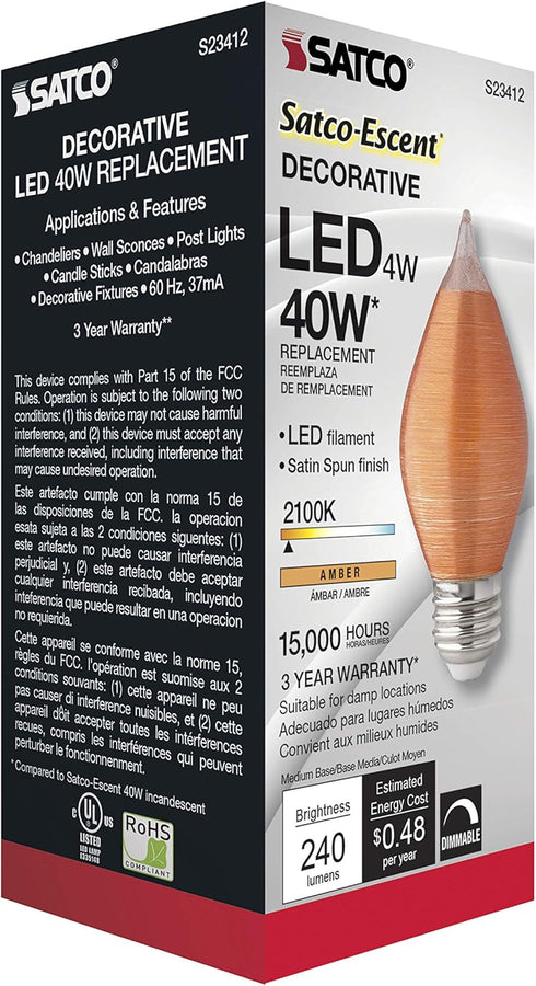 Satco 4.38 Inch 4W C15 LED Medium Base Replacement Lamp...