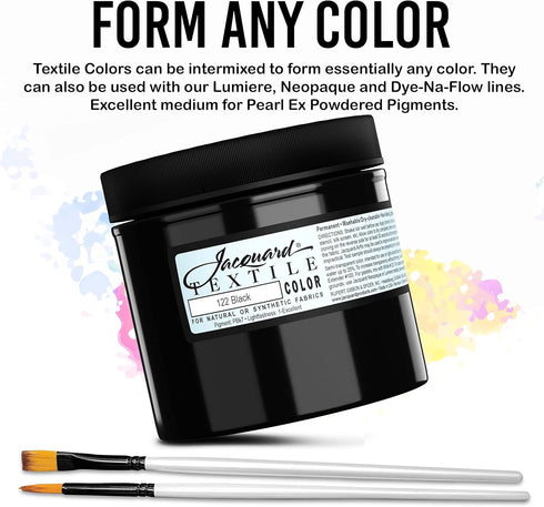 Jacquard Products Black Textile Color Fabric Paint 8-Ounces - Bundled Brush Set...