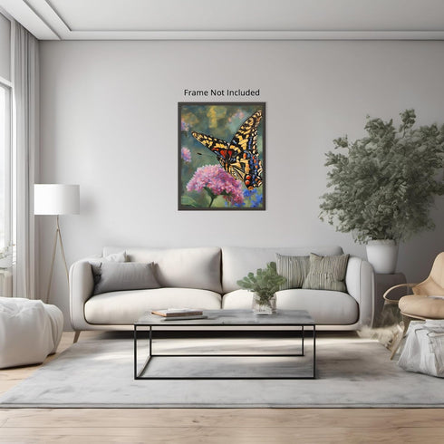Posterizer 1 pcs- A butterfly sitting on a wild pink flower-Art for Animal Lovers-Floral Botanical Art-Gift for Men Women Entrepreneur Teens-Livin...