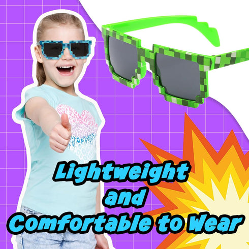 kilofly 4pc 8-Bit Pixel UV Protect Gamer Sunglasses Adult Kids Party Favors...
