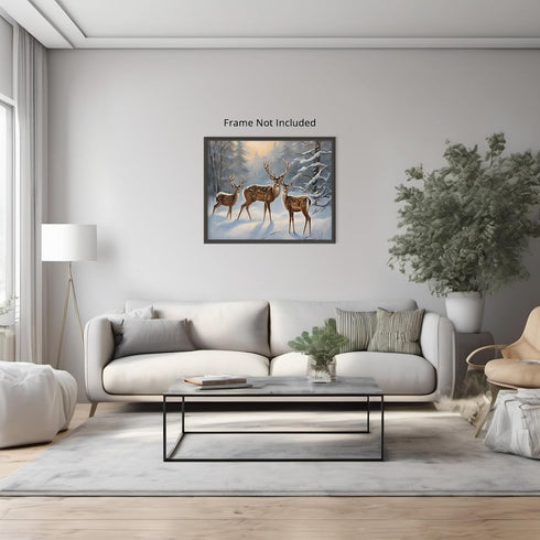 Posterizer 1 pcs-majestic deer in snowy winter scene-oil painting style-2-Art for Animal Lovers-Landscape & Nature Art-Decor for Home & Office- un...