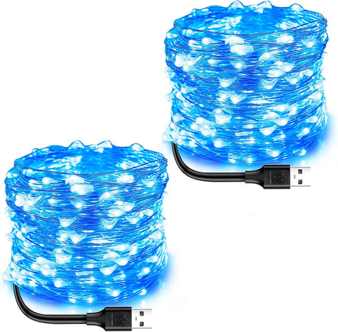 Blingstar USB Powered Fairy Lights, 2 Pack 33Ft 100 LED, Flexible Silver Wire, Mini String Lights for Indoor Christmas Tree/Halloween/Bedroom/Dorm...