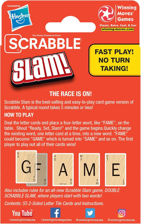Winning Moves Games Scrabble Slam The Original 2000's Mega Hit Scrabble Card Game USA, Fast-Paced Card Game Version of Scrabble, for 2 to 4 Player...