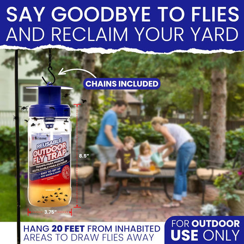 2 Reusable Fly Traps Outdoor Fly Traps with 4 Natural Fly Magnet Bait Refill. Flies Trap Outdoor Reusable Fly Trap Jar Fly Trap Fly Catchers Outdo...