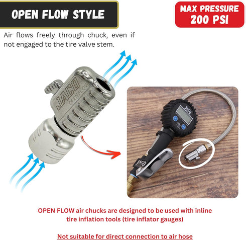 JACO Lightning S2-Series Tire Air Chuck - 1/4" F-NPT (Open Flow) (2-Pack)...