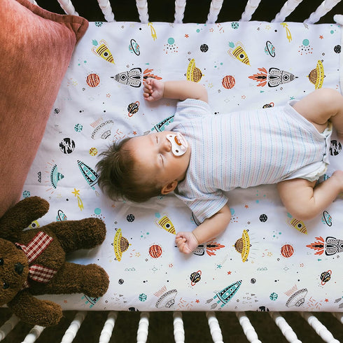 Astronaut Space Galaxy Baby Crib Sheet Outerspace Adventures 100% Soft Breathable Microfiber Baby Sheet Fits Standard Size Crib Mattress 28in x 52...