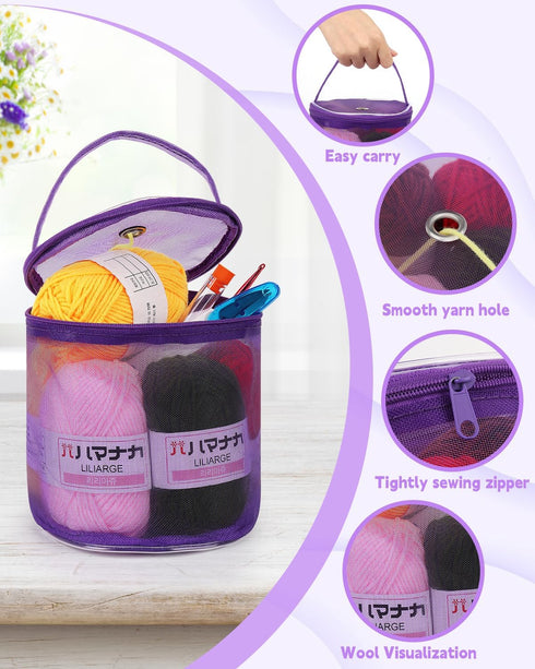 Coopay Tiny Yarn Bag with Grommet Knitting Crochet Storage Organizer Mesh Mini Yarns Drum Container for Carry Yarn Ball, Knitting Supplies and Sew...
