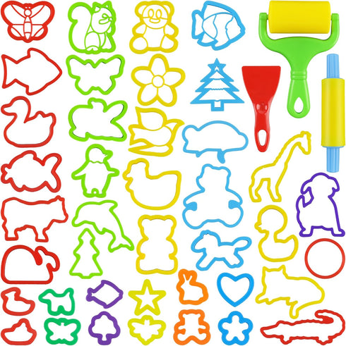 Playdough Tools with 40 pcs Plastic Play Dough Cutters Animal Shapes, 3 pcs Basic Play Dough Tools...