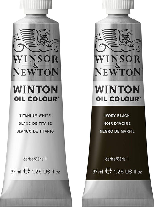 Winton Oil Colour Paint Pack with 37ml Titanium White & 37ml Ivory Black...