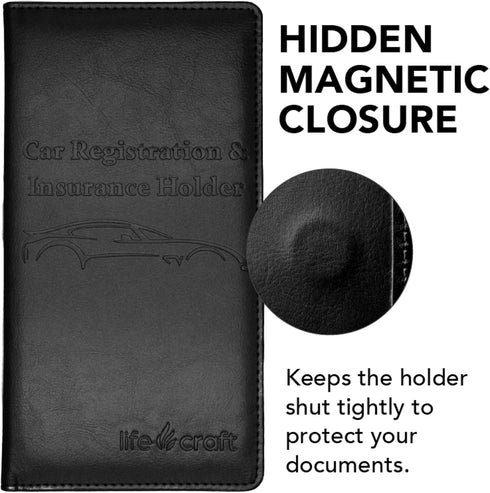 Lifecraft Insurance Registration Document Holder for Glove Box Compartment Organizer Auto Drivers License, ID and Cards - Premium PU Leather Vehic...