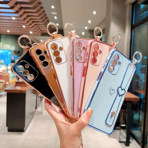 ZTOFERA Samsung Galaxy A15 5G Case with Wrist Strap,Luxury Cute Plating Edge Love Hearts Pattern for Girls Women, Finger Holder Kickstand Soft Sho...