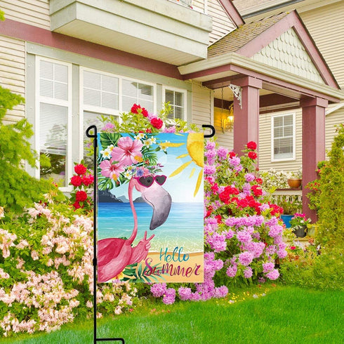 Allenjoy Tropical Flamingo Garden Flag for Spring Outside Pool Lake Vertical Hello Summer Hawaiian Sea Beach Luau Yard Porch Sign Patio Outdoor De...