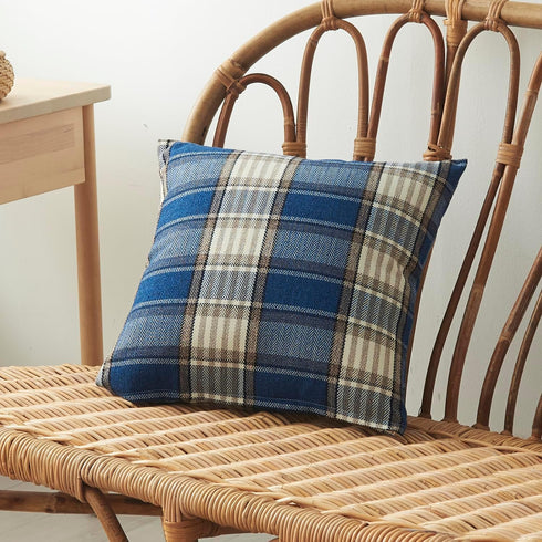 Jiuhong Cotton Linen Throw Pillow Covers Farmhouse Decor Checkers Plaids Square Cushion Case Home Decorative for Sofa Bedroom Car, 2 Pack (Navy, 1...