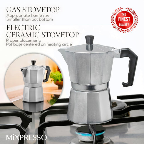 Mixpresso 3 Cup Moka Pot Cuban Coffee Maker, Moka Pot for Gas, Electric Stove Top, Classic Italian Coffee Maker, Stovetop Espresso Maker, Camping ...
