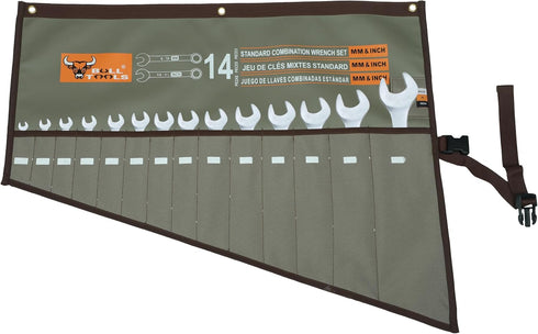 Wrench Roll Bag Organizer Tool Pouch Tools Bag Metric & SAE Hand Crafted, Heavy Weight, Water Proof Ballistic Polyester Oxford Canvas 14 Pocket - ...