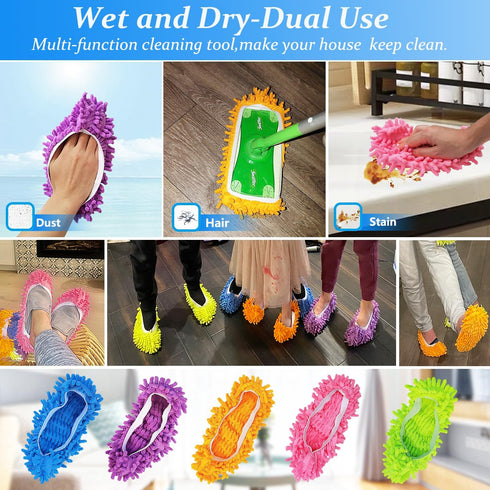 10 Pcs Shoes Cover Dust Duster, Washable Mop Slippers Shoes for Floor Cleaning, Reusable Microfiber Duster Mops for House, Office, Bathroom, Kitch...