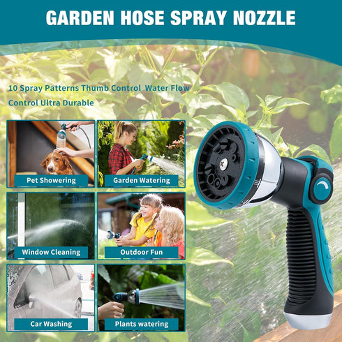 Garden Hose Nozzle Sprayer Heavy Duty, Hose Nozzle with 10 Adjustable Watering Patterns, Thumb Control On Off Valve, High Pressure Garden Hose Noz...