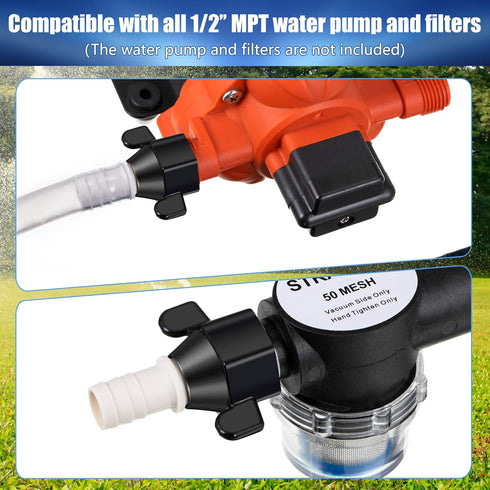 Dreyoo 1/2 Inch x 14 NPT x 1/2 Inch Barb Straight Swivel Adapter RV Water Pump Fittings with Thread Seal Tape, 1/2 Inch Female Threaded PEX Fittin...