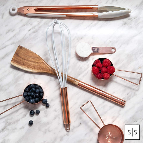 Copper Measuring Cups and Spoons Set – 8-Piece Stackable Stainless Steel Metal Measuring Utensils – Stylish and Sturdy Rose Gold Kitchen Accessori...