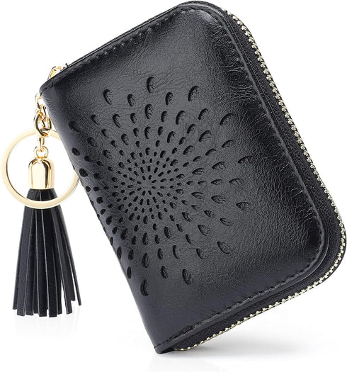 APHISON RFID Credit Card Holder Zipper Card Case Small Wallets for Women Leather Sunflower style Ladies Girls/Gift Box 1927 BLACK...