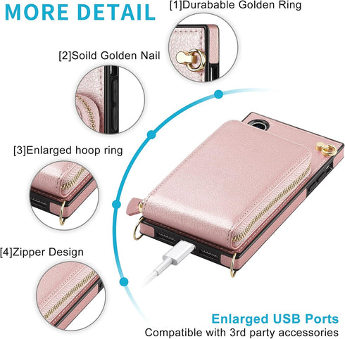 for iPhone XR Zipper Leather Wallet Case (6.1-Inch) - 3-in-1 Crossbody Bag with Card Holder - Shockproof PU Leather Case - 11-Card Capacity & Adju...