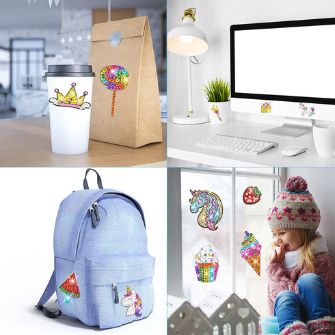 Gem Painting Kit for Kids, 24 Pieces DIY Painting Stickers, 4 Suncatchers and DIY Painting Tools to Create Your Own Diamond Stickers Cute Art Craf...