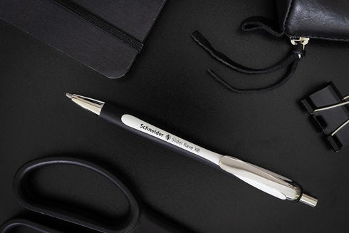 Schneider® Limited Edition Slider Rave Black, XB (Extra Broad) Ballpoint Pen, Refillable + Retractable, 1.4 mm, White-Black Barrel, Blue Ink, Box ...