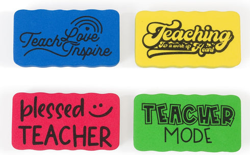 Magnetic Whiteboard Dry Eraser 4-Pack for Teachers Dry Erase Board. Cute, Colorful, Must Haves, Back to School Teacher Dry Erasers and Classroom E...