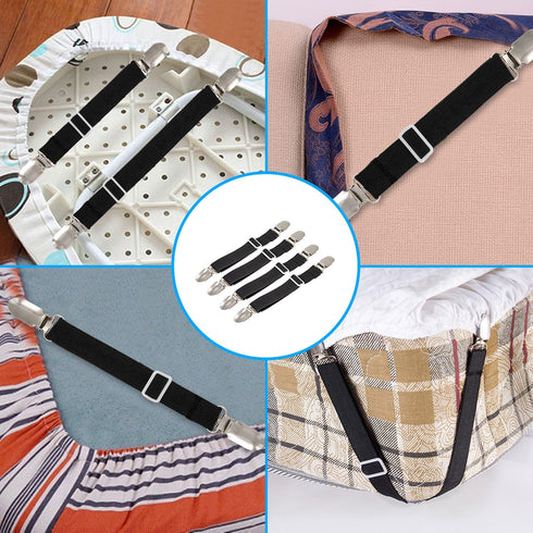 BetyBedy 4Pcs Adjustable Bed Sheet Fasteners Suspenders, Elastic Sheet Band Straps Clips, Cover Grippers Suspenders Holder for Mattress Pad Cover,...