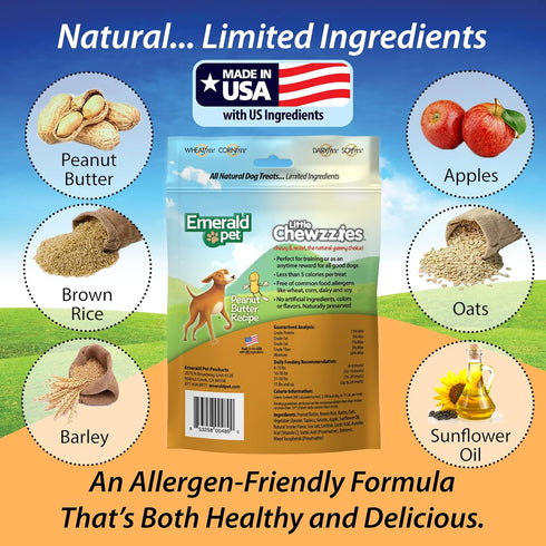Emerald Pet Little Chewzzies Wheat Free Training Dog Treats — Healthy and Tasty Natural Dog Chews with Real Meat or Peanut Butter — Limited Ingred...