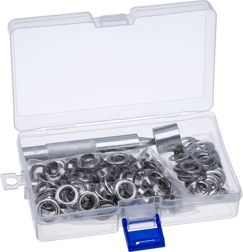 Pangda 100 Sets Grommet Eyelets Tool Kit, Grommet Setting Tool and Eyelets with Setting Tools and Storage Box for Fabric, Tarps, Curtains(2/5 Inch...