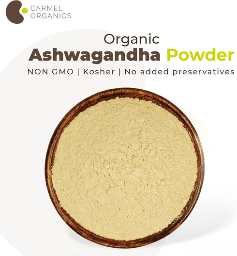CARMEL ORGANICS Organic Ashwagandha Root Powder (8 Oz or 227g/0.5 Lbs) USDA Certified. Lab Tested, Non GMO & Gluten Free | Withania Somnifera from...