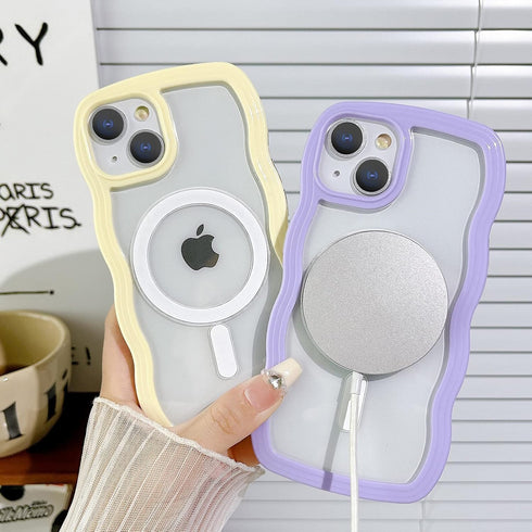 Compatible for iPhone 15 Plus Case Magsafe, Wave Phone Case Cute Water Ripple Candy Colors Frame Shockproof for iPhone 15 Plus Phone Case for Wome...