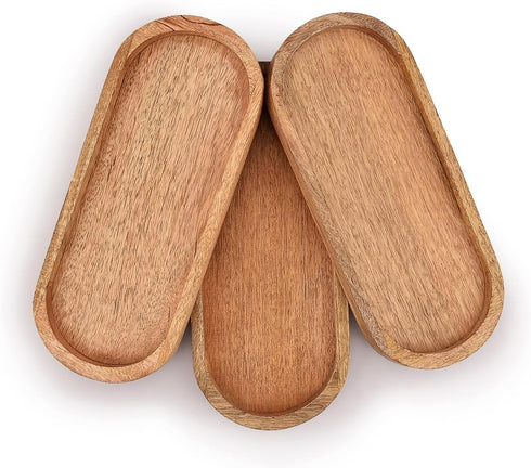 Samhita Mango Oval Wood Tray Set of 3 Perfect for Food Holder/BBQ, Serve Cheese, Sushi, Holiday Snacks, and More. (12" x 5" x 0.75")...