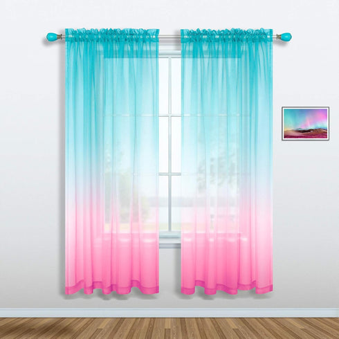 Pink and Green Curtains for Mermaid Bedroom Decor Set of 1 Sheer Panel Rod Pocket Gradient Ombre Mermaid Curtains for Girls Room Little Kids Princ...