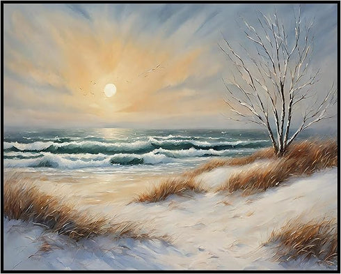 Posterizer 1 pcs-snowy winter nature scene in oil painting style-3-Landscape & Nature Art-GIft for Men Women Teens-Living Room Bedroom Decor- unfr...