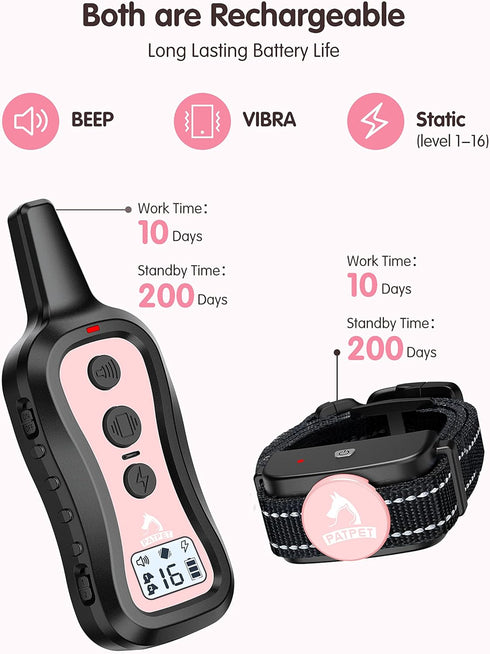 PATPET Dog Training Collar with Remote(8-100 lbs), Rechargeable Shock Collar for Medium Dogs, Up to 1000 ft Remote Range IPX7 Waterproof...
