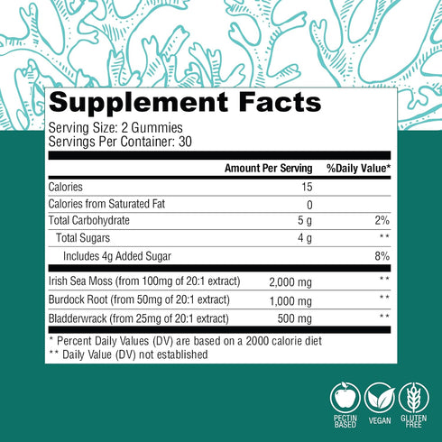 COUNTRY FARMS Irish Sea Moss Gummies, 2000mg Irish Moss, Burdock Root, Bladderwrack for Immune Support, Promotes Digestive Health, Skin and Hair S...