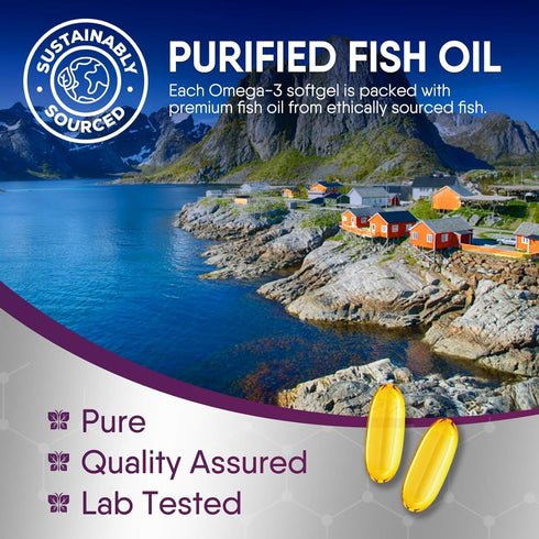 Fish Oil 2400 mg with Omega-3, EPA & DHA - Triple Strength Omega Supplement - Natural Support for Immune, Heart & Brain Health - Nature's Lemon Fl...