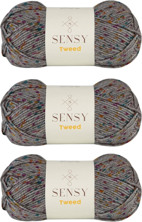 3 Skeins of Sensy Tweed Yarn, 3.5 oz, 214 Yards, Gauge 4 Medium (Gray)...