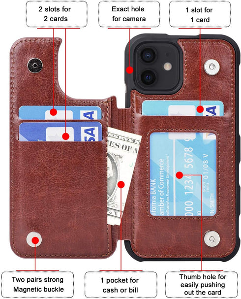 Arae Compatible with iPhone 12 Case and iPhone 12 Pro Case - Wallet Case with PU Leather Card Pockets Back Flip Cover for iPhone 12/12 Pro 6.1 inc...