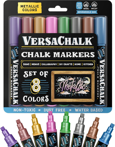 VersaChalk Metallic Liquid Chalk Markers, Set of 8-5mm Tip...