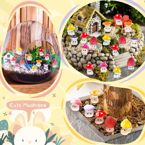 24pcs Mini Mushrooms Cute Resin Tiny Mushrooms Statue Fake Miniature Mushroom Figurines for Fairy Garden Terrarium Accessories Decor Micro Landsca...