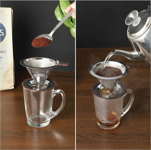 Pour Over Coffee Dripper, Reusable Paperless Coffee Filter,Professional Stainless Steel Drip Cone Brew Coffee Strainer,Upgraded Double Micro Mesh ...