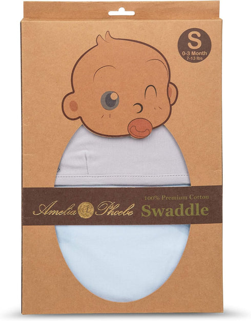 Baby Swaddle Blanket Adjustable Wrap 2 Pack, Ultra Soft Newborn Cotton Swaddles, 0-3 Months Boy and Girl (Blue/Gray)...
