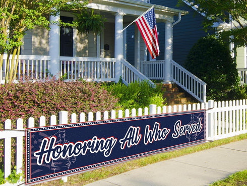 Vohado Honoring All Who Served Fence Banner Veterans Day Decorations American Patriotic Parade Home Garden Yard Hanging Sign...