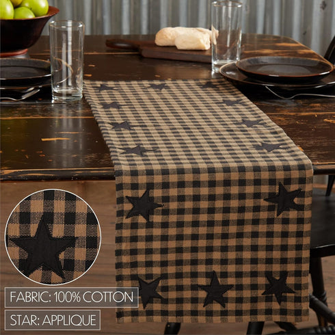 VHC Brands, Black Star, Cotton, 13x36, Woven Quilted Runner, Black...