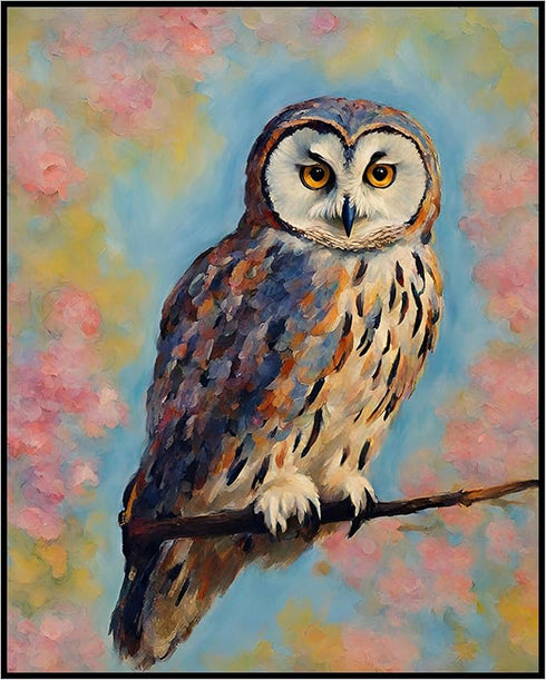 Posterizer 1 pcs- An owl on a tree with pink flowers-Art for Animal Lovers-Floral Botanical Art- Gift for Men Women Teens-decor for Bedroom, Offic...