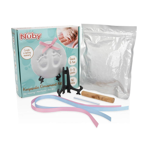 Nuby Baby Keepsake Ornament Hand & Footprint Clay Casting Kit with Easel Plus Blue & Pink Ribbons for Newborn Girls & Boys...